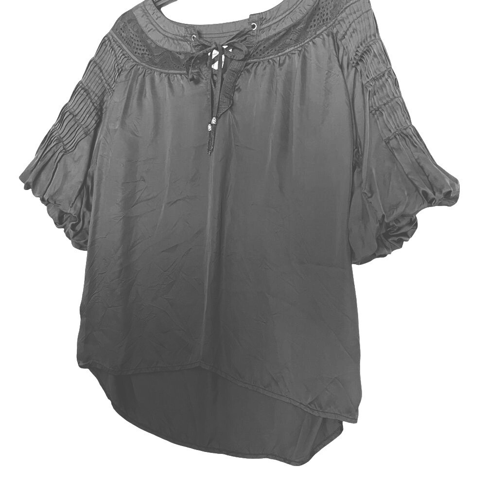 Sundance XS Black Pintuck Short Sleeve Minimal‎ Basic Blouse Top Boho Luxury